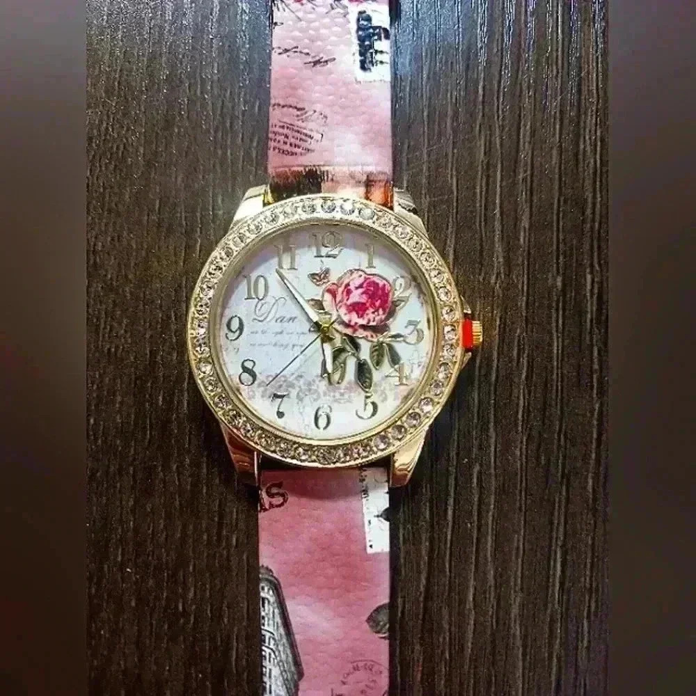 Rhinestone rose watch